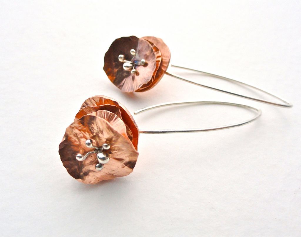 PERFECT FLOWER Copper and Sterling Silver Mixed Metal Dangle Earring PERFECT FLOWER Copper and Sterling Silver Mixed Metal Dangle Earring