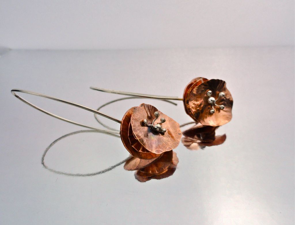 PERFECT FLOWER Copper and Sterling Silver Mixed Metal Dangle Earring PERFECT FLOWER Copper and Sterling Silver Mixed Metal Dangle Earring
