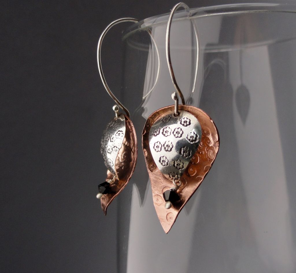 PETAL SHOWER Sterling Silver and Copper Mixed Metal Concave and Convex Swarovski Crystal Dangle Earring PETAL SHOWER Sterling Silver and Copper Mixed Metal Concave and Convex Swarovski Crystal Dangle Earring