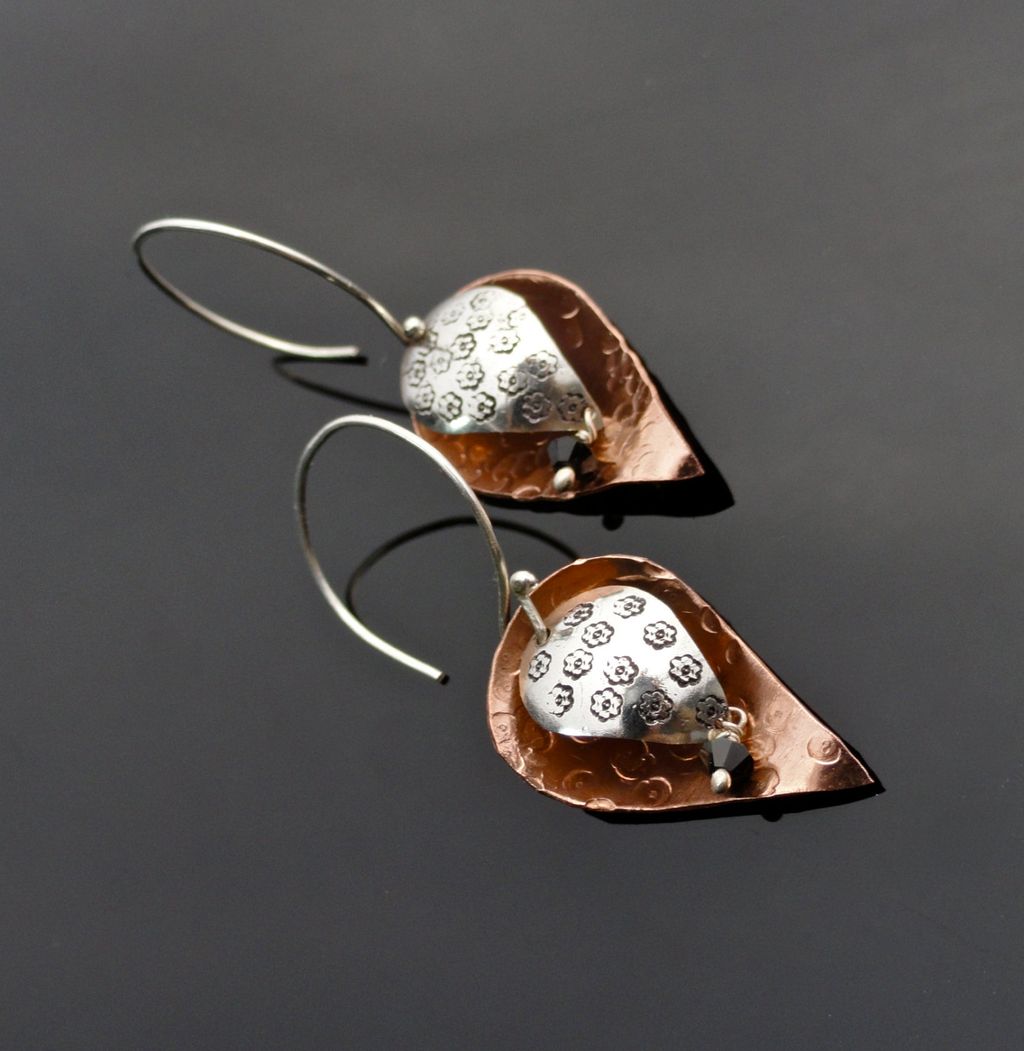 PETAL SHOWER Sterling Silver and Copper Mixed Metal Concave and Convex Swarovski Crystal Dangle Earring PETAL SHOWER Sterling Silver and Copper Mixed Metal Concave and Convex Swarovski Crystal Dangle Earring