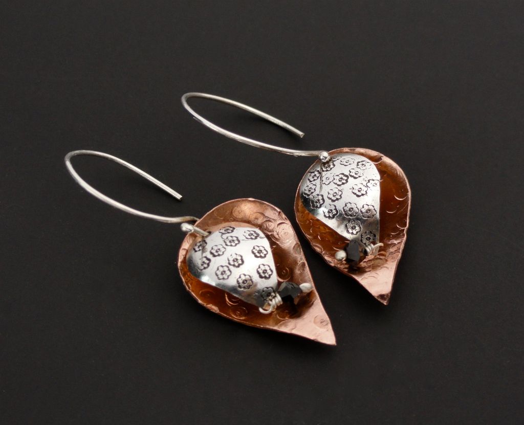 PETAL SHOWER Sterling Silver and Copper Mixed Metal Concave and Convex Swarovski Crystal Dangle Earring PETAL SHOWER Sterling Silver and Copper Mixed Metal Concave and Convex Swarovski Crystal Dangle Earring