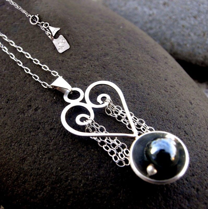 Nestling Hematite and Sterling Silver Heart Pendant Necklace Nestling Hematite and Sterling Silver Heart Pendant Necklace