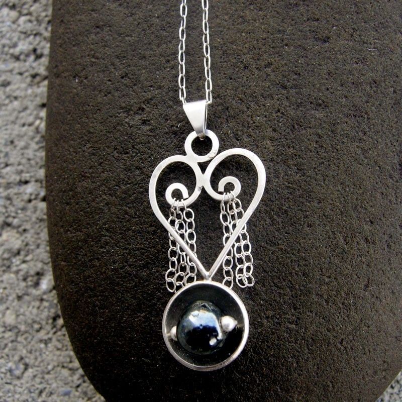 Nestling Hematite and Sterling Silver Heart Pendant Necklace Nestling Hematite and Sterling Silver Heart Pendant Necklace
