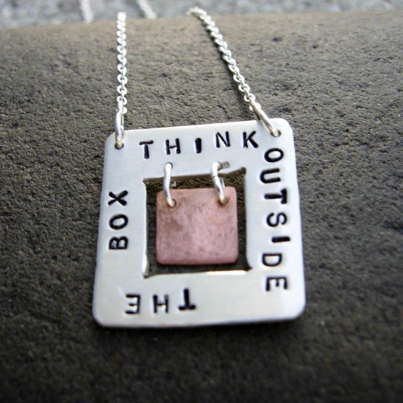 THINK OUTSIDE THE BOX Sterling Silver and Copper Pendant Necklace THINK OUTSIDE THE BOX Sterling Silver and Copper Pendant Necklace