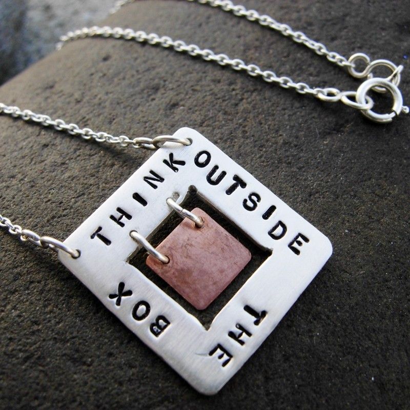 THINK OUTSIDE THE BOX Sterling Silver and Copper Pendant Necklace THINK OUTSIDE THE BOX Sterling Silver and Copper Pendant Necklace