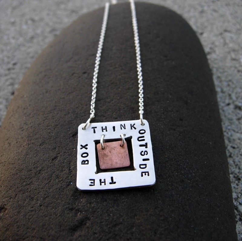 THINK OUTSIDE THE BOX Sterling Silver and Copper Pendant Necklace THINK OUTSIDE THE BOX Sterling Silver and Copper Pendant Necklace