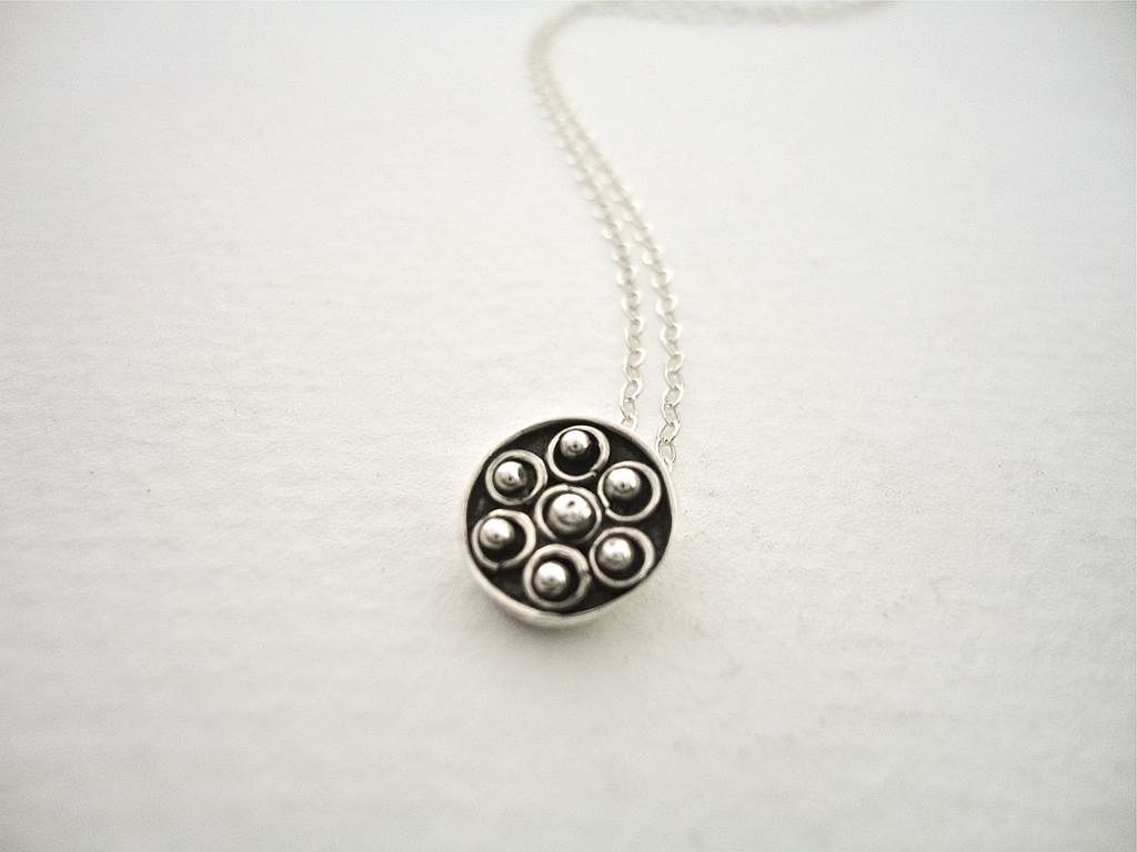 Tiny Flower Sterling Silver Granule Pendant Necklace Tiny Flower Sterling Silver Granule Pendant Necklace
