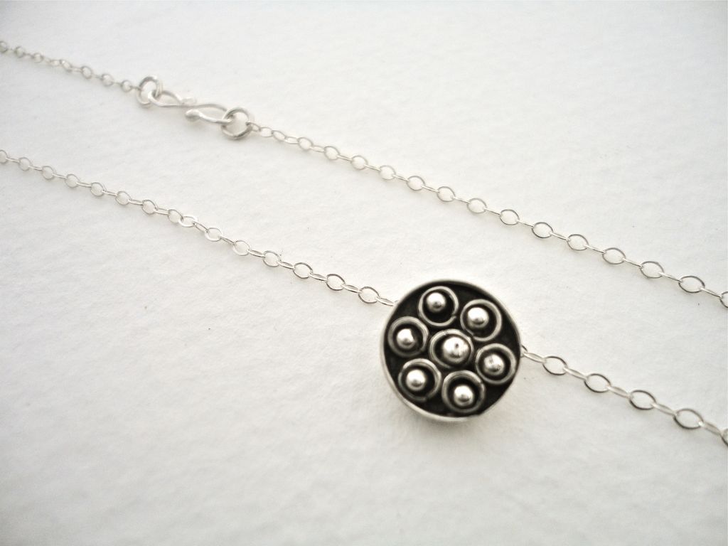 Tiny Flower Sterling Silver Granule Pendant Necklace Tiny Flower Sterling Silver Granule Pendant Necklace