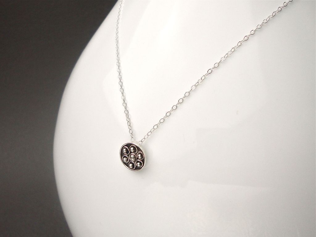 Tiny Flower Sterling Silver Granule Pendant Necklace Tiny Flower Sterling Silver Granule Pendant Necklace
