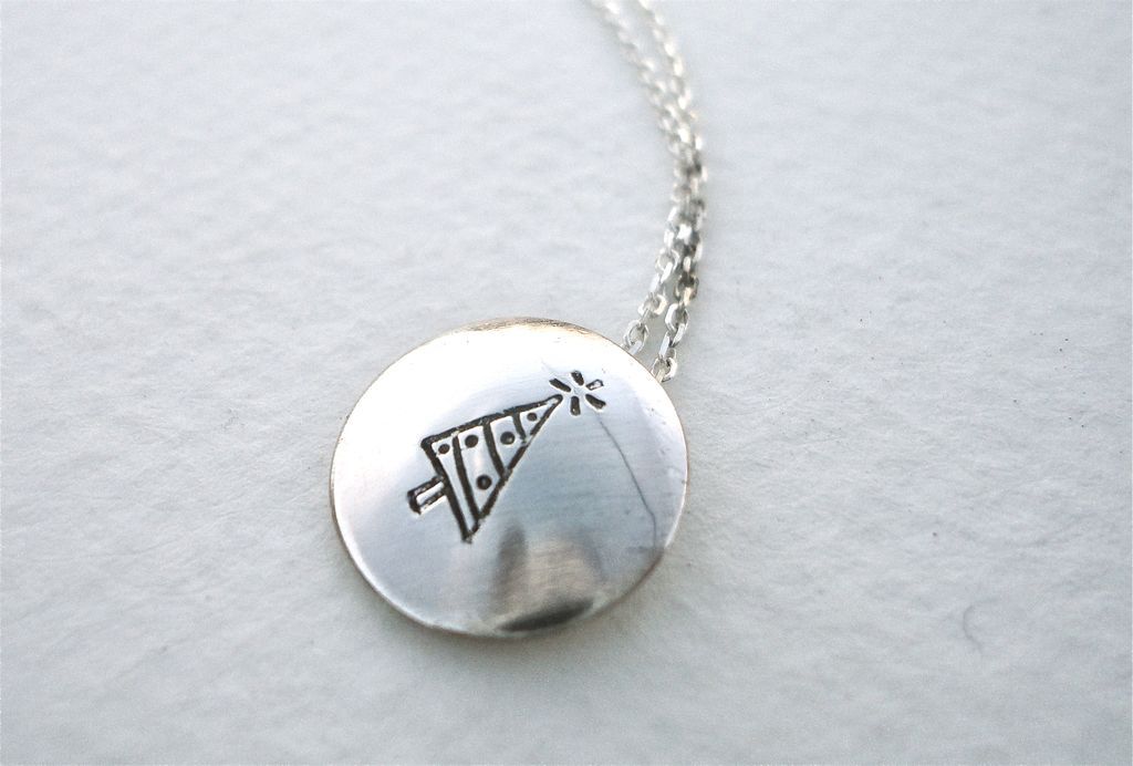 CHRISTMAS TREE Sterling Silver 1/2" Domed Pendant Necklace CHRISTMAS TREE Sterling Silver 1/2" Domed Pendant Necklace
