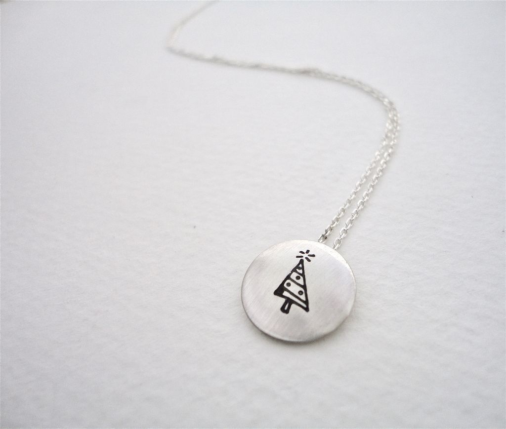 CHRISTMAS TREE Sterling Silver 1/2" Domed Pendant Necklace CHRISTMAS TREE Sterling Silver 1/2" Domed Pendant Necklace