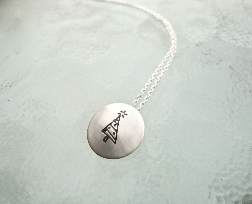 CHRISTMAS TREE Sterling Silver 1/2" Domed Pendant Necklace CHRISTMAS TREE Sterling Silver 1/2" Domed Pendant Necklace
