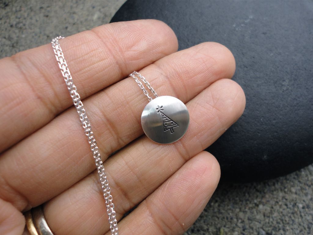 CHRISTMAS TREE Sterling Silver 1/2" Domed Pendant Necklace CHRISTMAS TREE Sterling Silver 1/2" Domed Pendant Necklace