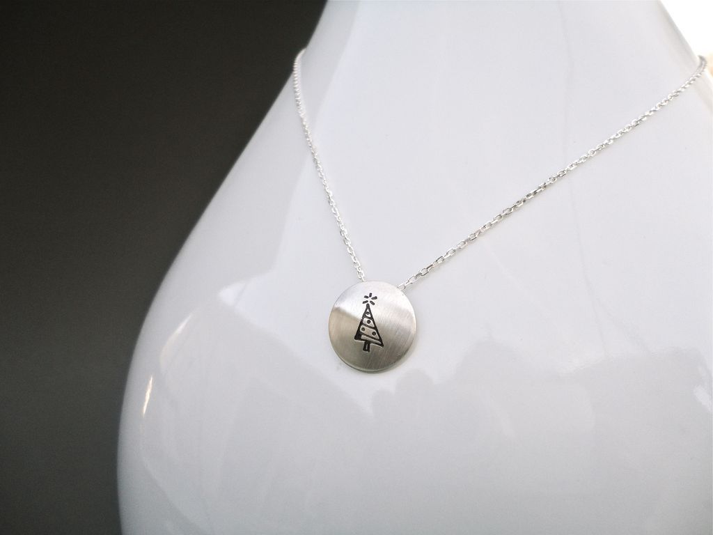 CHRISTMAS TREE Sterling Silver 1/2" Domed Pendant Necklace CHRISTMAS TREE Sterling Silver 1/2" Domed Pendant Necklace