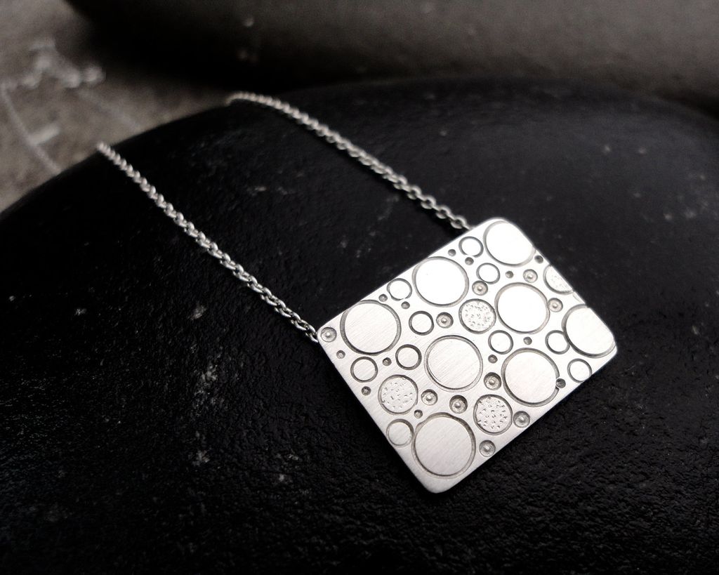CHIMERA Sterling Silver Rectangle Hand Stamped Circle Bubble Daydream Pendant Necklace CHIMERA Sterling Silver Rectangle Hand Stamped Circle Bubble Daydream Pendant Necklace