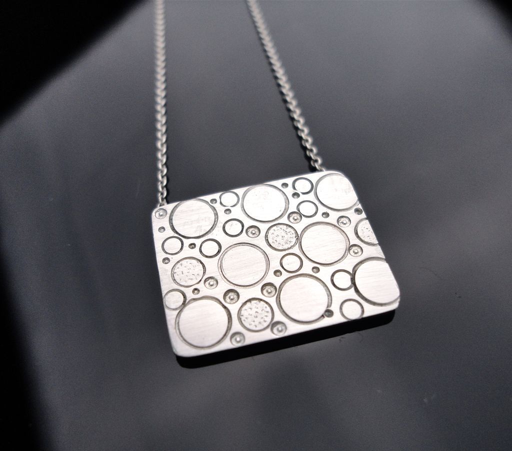CHIMERA Sterling Silver Rectangle Hand Stamped Circle Bubble Daydream Pendant Necklace CHIMERA Sterling Silver Rectangle Hand Stamped Circle Bubble Daydream Pendant Necklace