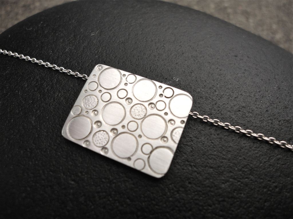 CHIMERA Sterling Silver Rectangle Hand Stamped Circle Bubble Daydream Pendant Necklace CHIMERA Sterling Silver Rectangle Hand Stamped Circle Bubble Daydream Pendant Necklace