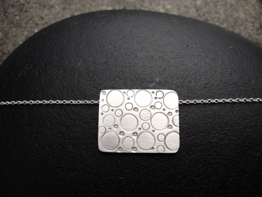 CHIMERA Sterling Silver Rectangle Hand Stamped Circle Bubble Daydream Pendant Necklace CHIMERA Sterling Silver Rectangle Hand Stamped Circle Bubble Daydream Pendant Necklace
