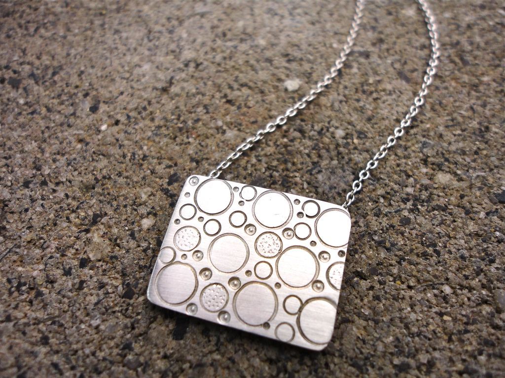 CHIMERA Sterling Silver Rectangle Hand Stamped Circle Bubble Daydream Pendant Necklace CHIMERA Sterling Silver Rectangle Hand Stamped Circle Bubble Daydream Pendant Necklace