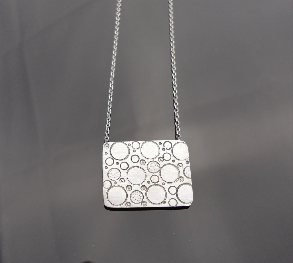CHIMERA Sterling Silver Rectangle Hand Stamped Circle Bubble Daydream Pendant Necklace CHIMERA Sterling Silver Rectangle Hand Stamped Circle Bubble Daydream Pendant Necklace