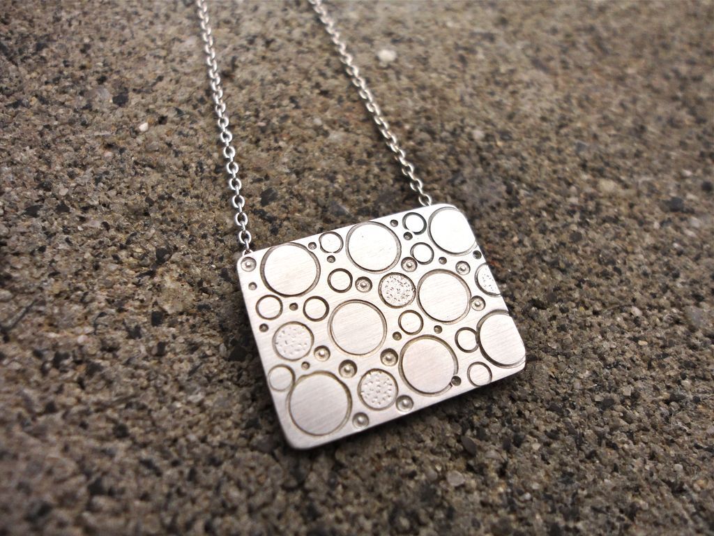 CHIMERA Sterling Silver Rectangle Hand Stamped Circle Bubble Daydream Pendant Necklace CHIMERA Sterling Silver Rectangle Hand Stamped Circle Bubble Daydream Pendant Necklace