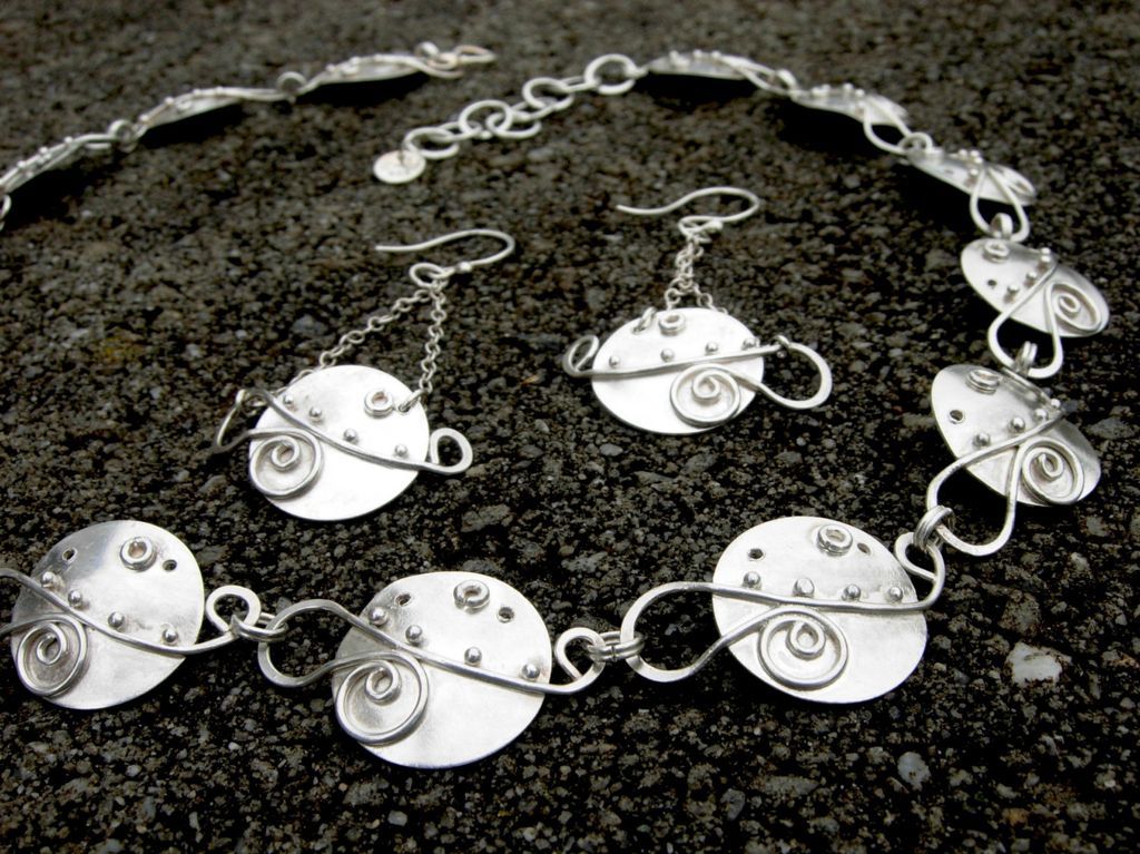 LUNA LARK Argentium Sterling Silver Disk Granule Curl Necklace And Earring Set LUNA LARK Argentium Sterling Silver Disk Granule Curl Necklace And Earring Set