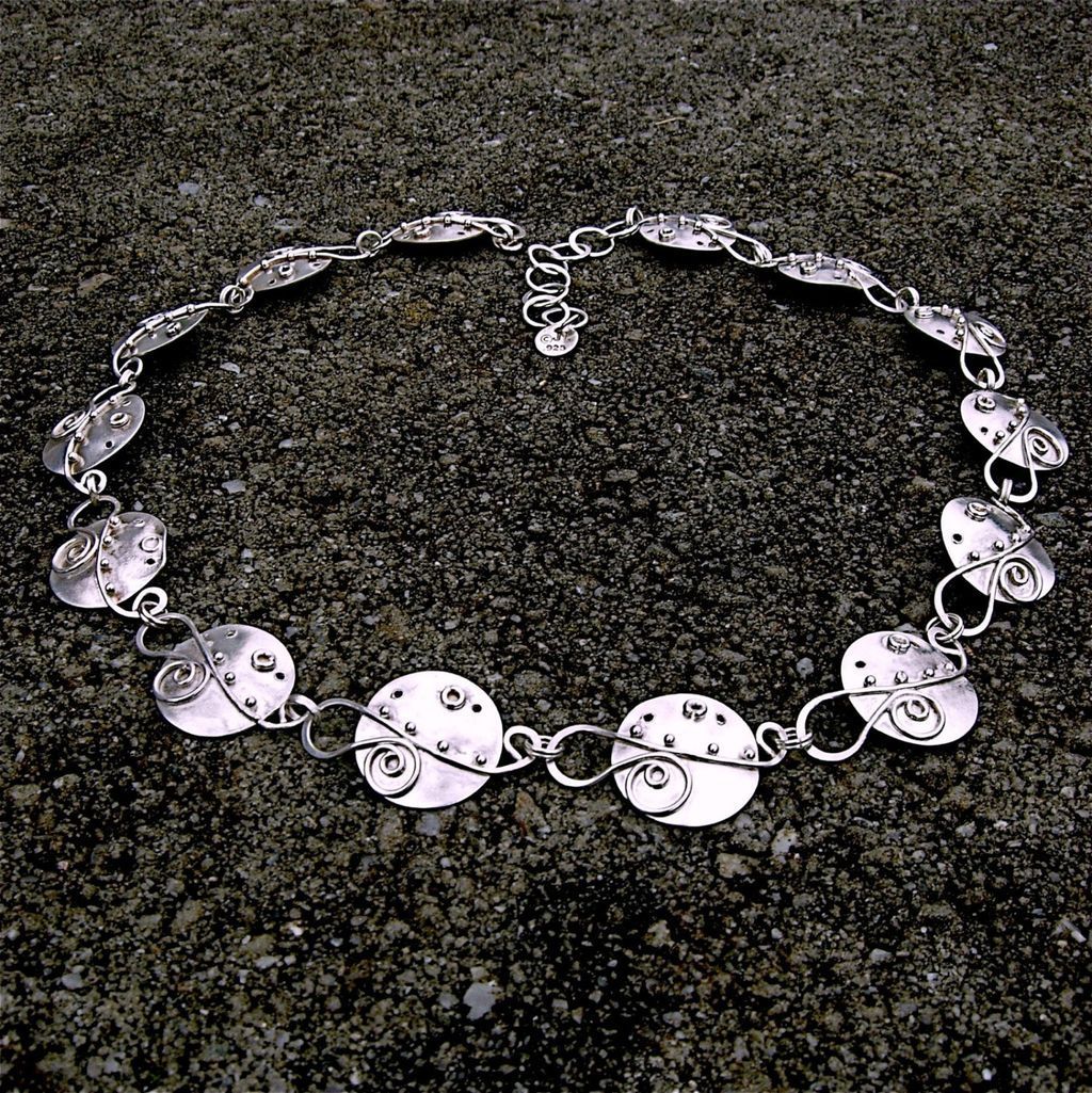 LUNA LARK Argentium Sterling Silver Disk Granule Curl Necklace And Earring Set LUNA LARK Argentium Sterling Silver Disk Granule Curl Necklace And Earring Set