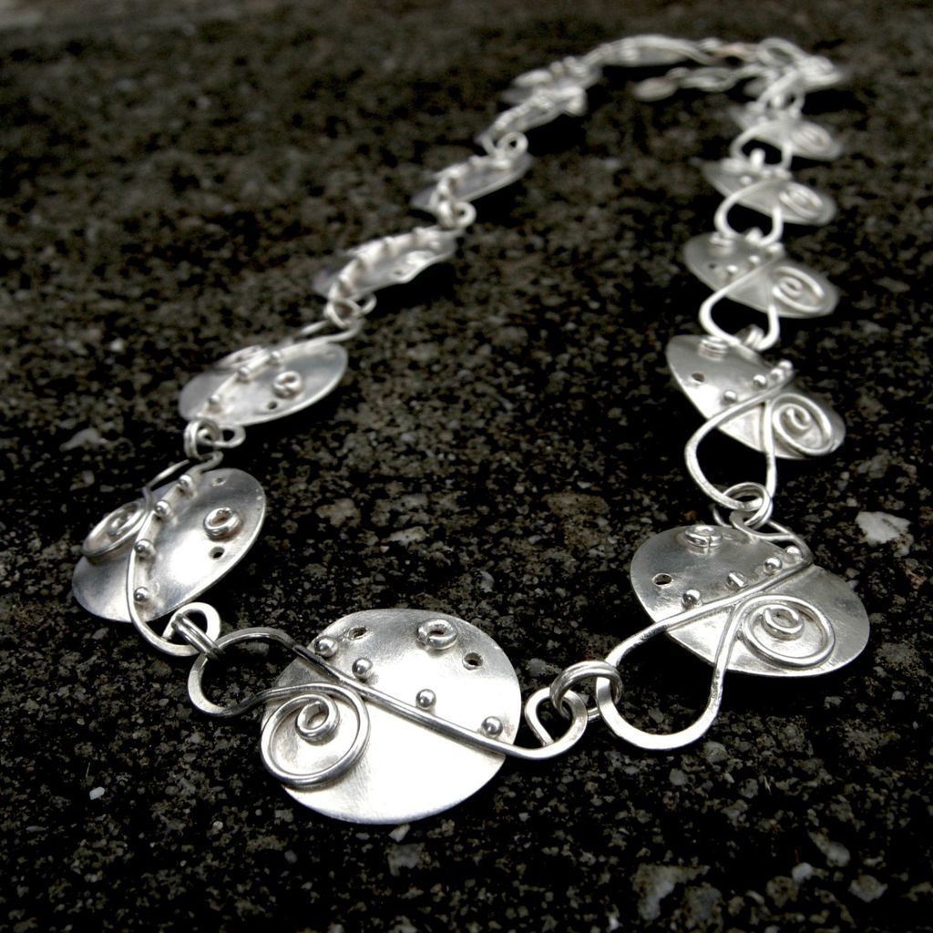 LUNA LARK Argentium Sterling Silver Disk Granule Curl Necklace And Earring Set LUNA LARK Argentium Sterling Silver Disk Granule Curl Necklace And Earring Set