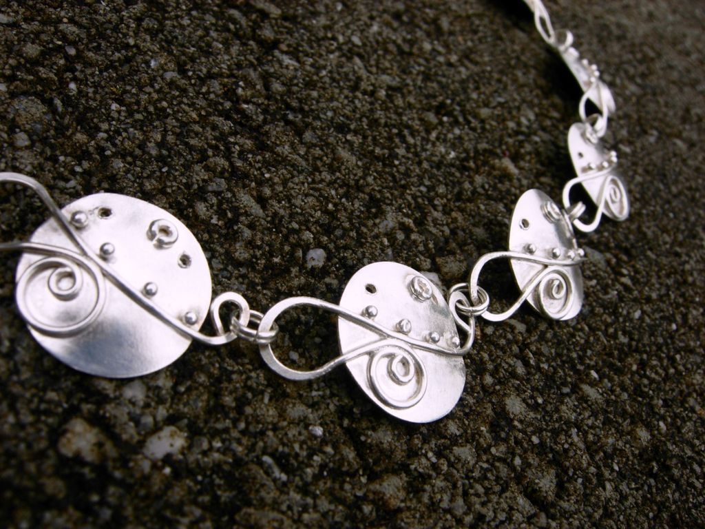 LUNA LARK Argentium Sterling Silver Disk Granule Curl Necklace And Earring Set LUNA LARK Argentium Sterling Silver Disk Granule Curl Necklace And Earring Set