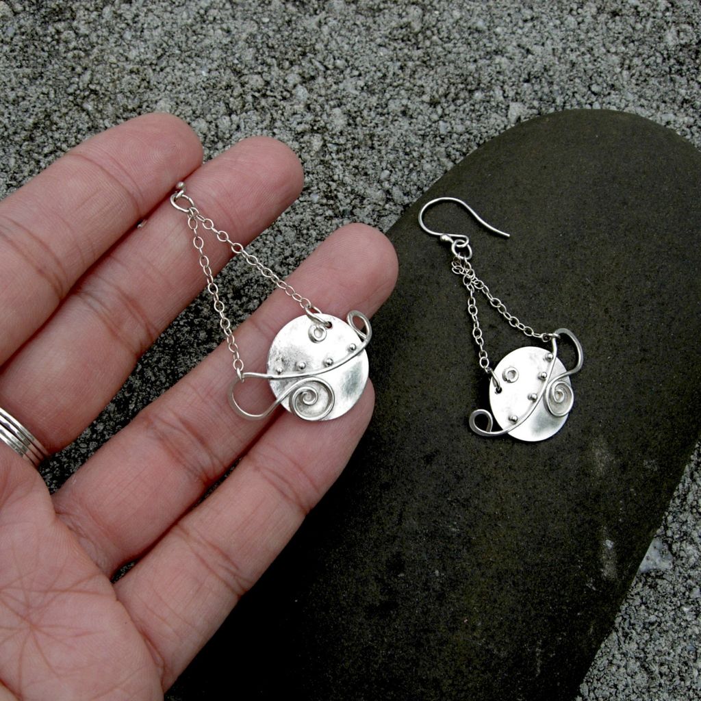 LUNA LARK Argentium Sterling Silver Disk Granule Curl Necklace And Earring Set LUNA LARK Argentium Sterling Silver Disk Granule Curl Necklace And Earring Set