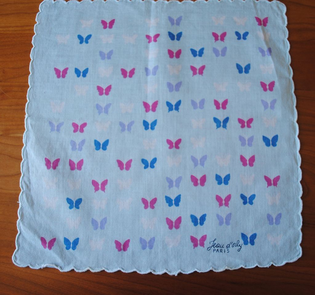 Vintage hankie, Leou d'Orly, Paris....light blue with Butterflies Vintage hankie, Leou d'Orly, Paris....light blue with Butterflies