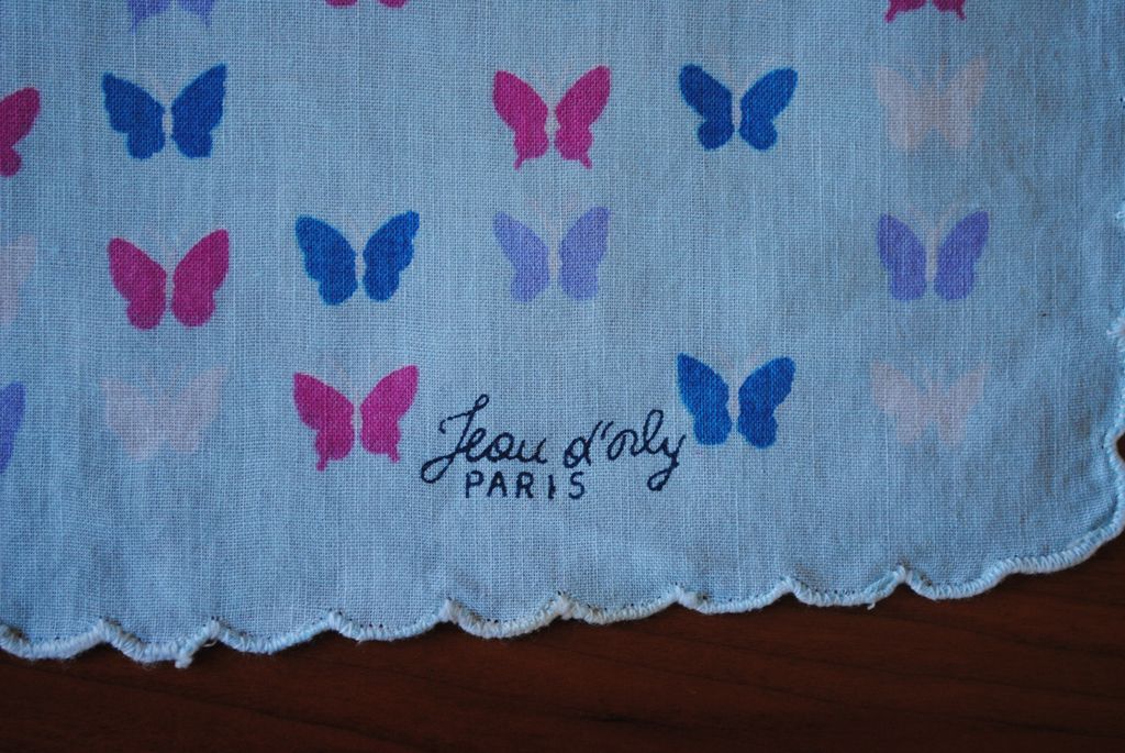 Vintage hankie, Leou d'Orly, Paris....light blue with Butterflies Vintage hankie, Leou d'Orly, Paris....light blue with Butterflies