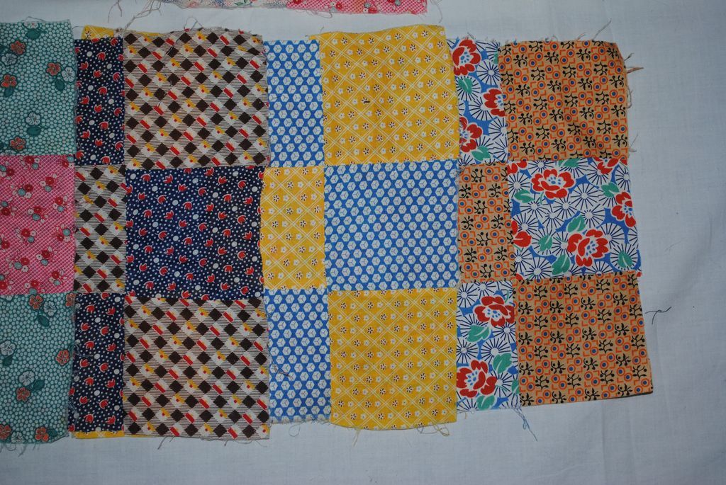 13 c1930 Nine Patch Quilt Blocks, hand and machine sewn 13 c1930 Nine Patch Quilt Blocks, hand and machine sewn