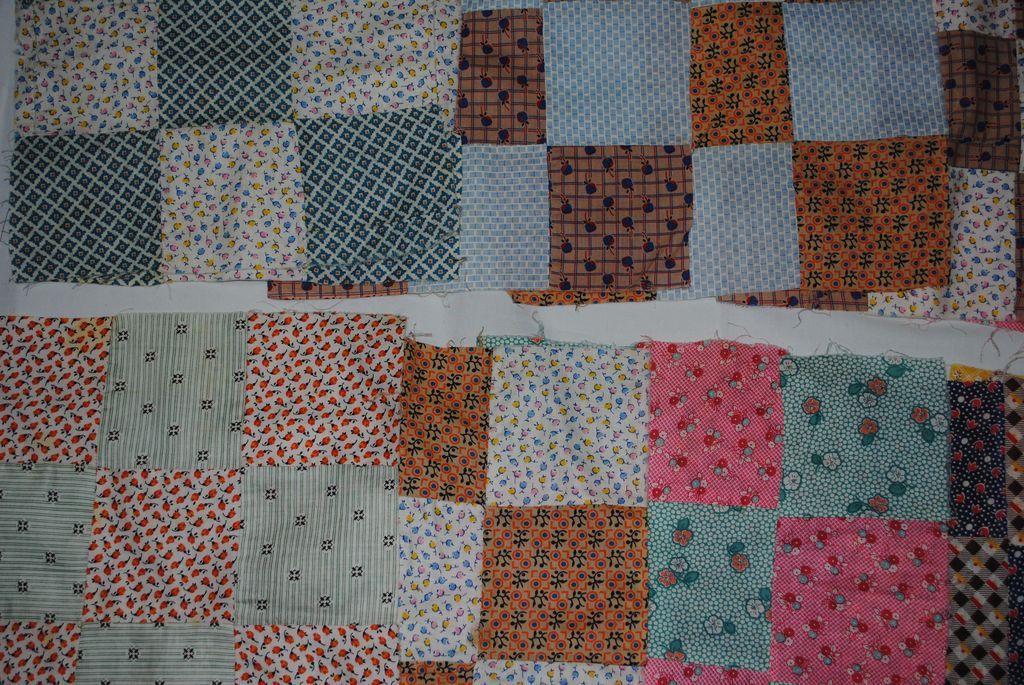 13 c1930 Nine Patch Quilt Blocks, hand and machine sewn 13 c1930 Nine Patch Quilt Blocks, hand and machine sewn