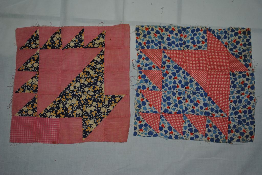 2 c1930 hand sewn Basket Design quilt blocks 2 c1930 hand sewn Basket Design quilt blocks