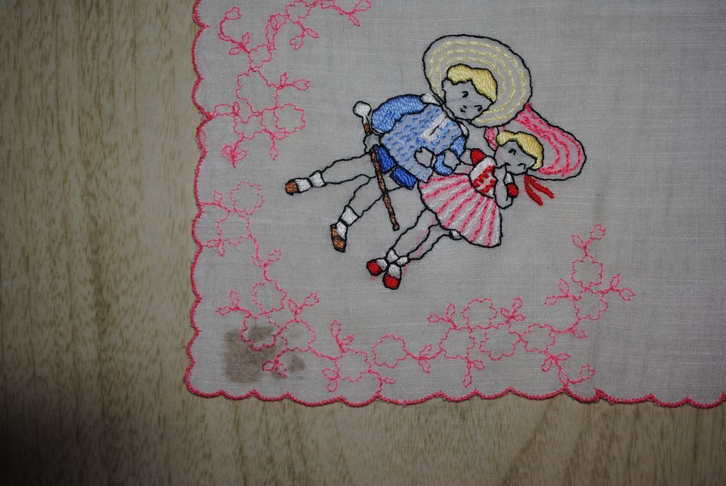 Vintage Child's hankie, two Cute Embroidered children Vintage Child's hankie, two Cute Embroidered children