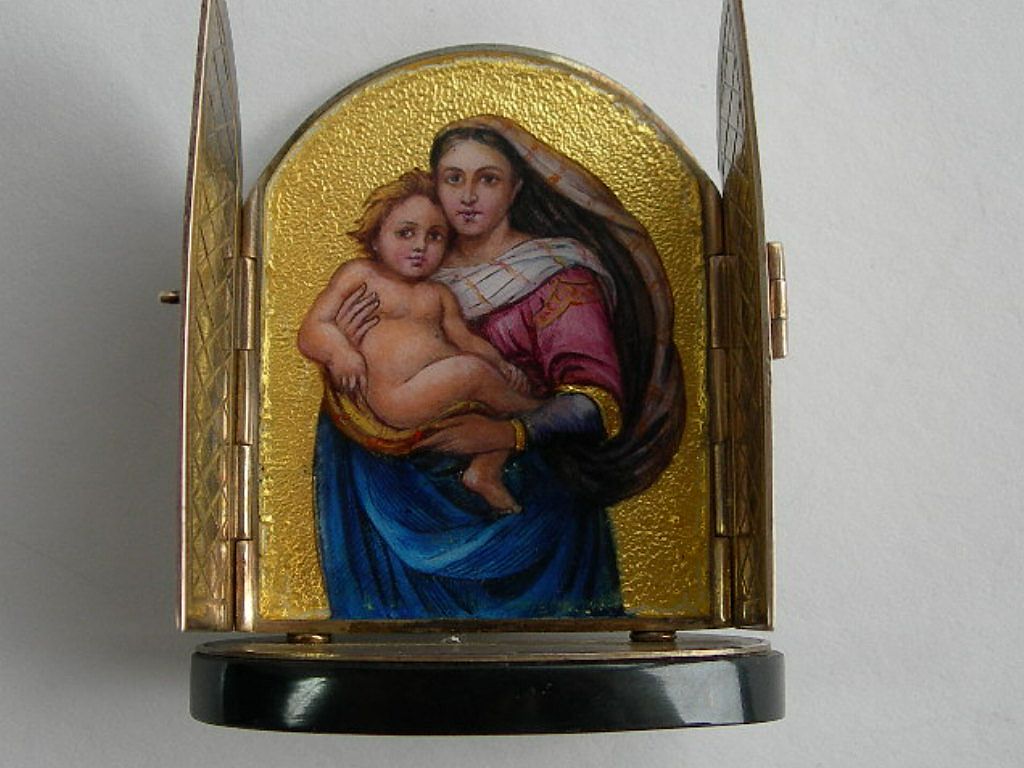 19th Century Miniature ~ Madonna and Jesus Porcelain Enamel ~ German Sterling Frame 19th Century Miniature ~ Madonna and Jesus Porcelain Enamel ~ German Sterling Frame