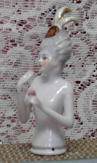 German Porcelain Half-doll Elaborate Decoration German Porcelain Half-doll Elaborate Decoration