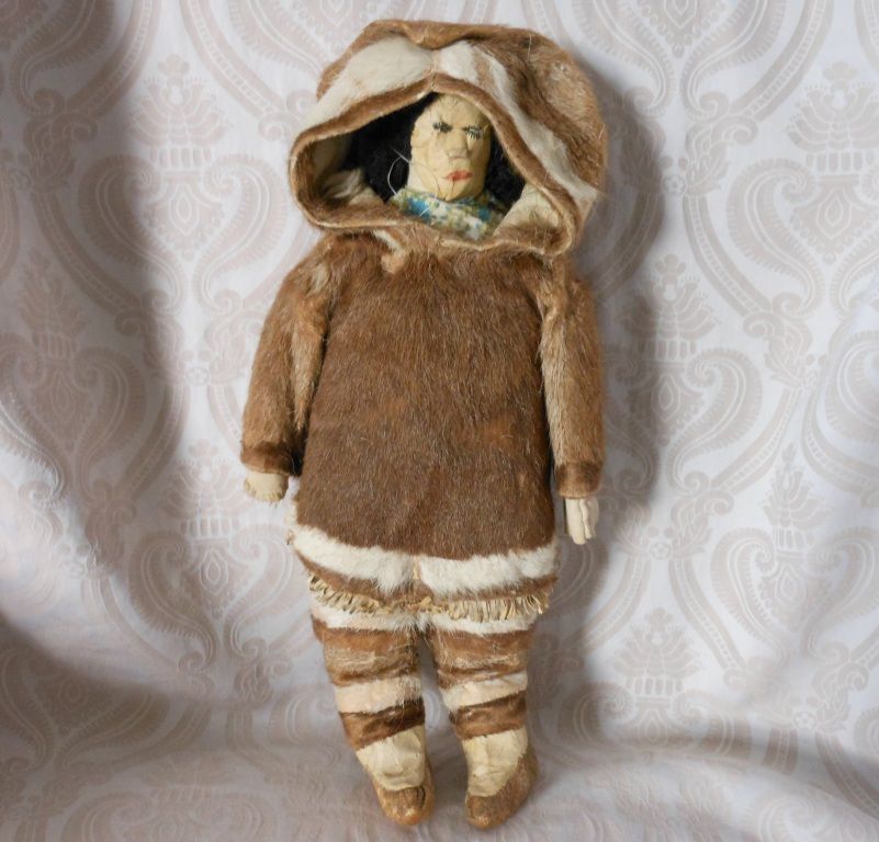 Wonderful Native American Inuit Doll Cloth Doll Dressed in Fur Costume Wonderful Native American Inuit Doll Cloth Doll Dressed in Fur Costume