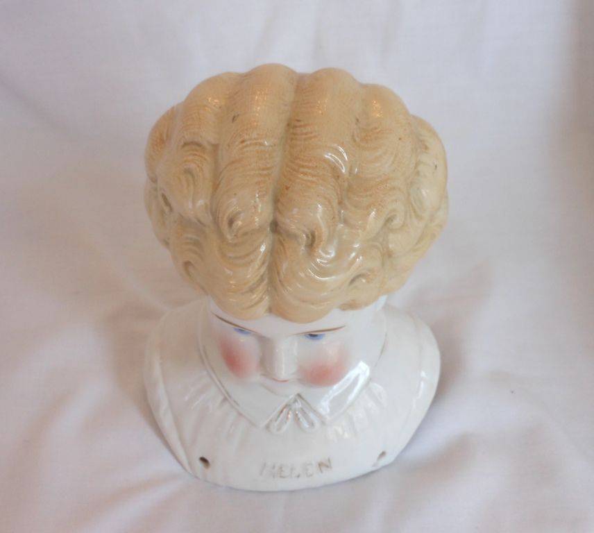 "Helen" Pet Name German Glazed Porcelain China Shoulder Head by Hertwig "Helen" Pet Name German Glazed Porcelain China Shoulder Head by Hertwig