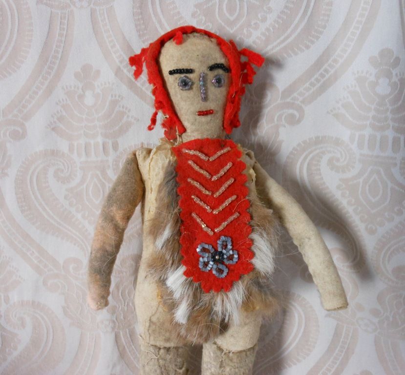 Cloth Native American Doll with Felt, Fur, and Beading Cloth Native American Doll with Felt, Fur, and Beading
