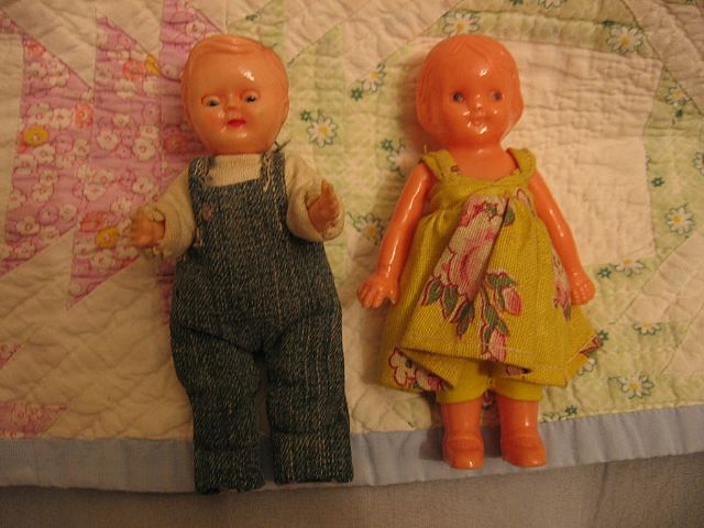 Adorable Vintage Barefoot Farmer and Wife Dolls Lady by Irwin Adorable Vintage Barefoot Farmer and Wife Dolls Lady by Irwin