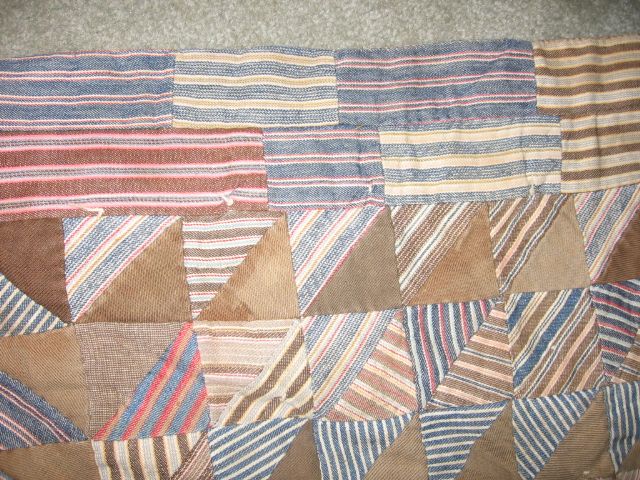 Antique Mennnonite Crib Quilt Pleasing Brown & Blue Check Fabrics Antique Mennnonite Crib Quilt Pleasing Brown & Blue Check Fabrics
