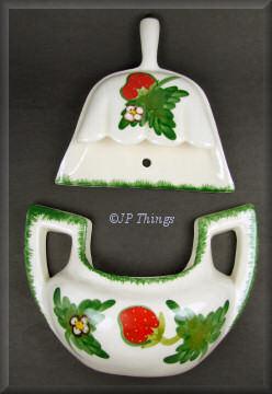 Strawberry Hand Painted Wall Pocket Set Dustpan and Jug Strawberry Hand Painted Wall Pocket Set Dustpan and Jug