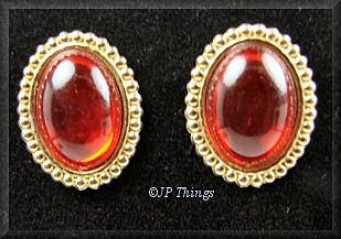old Tone Deep Red Orange Cabochon Pierced Earrings old Tone Deep Red Orange Cabochon Pierced Earrings