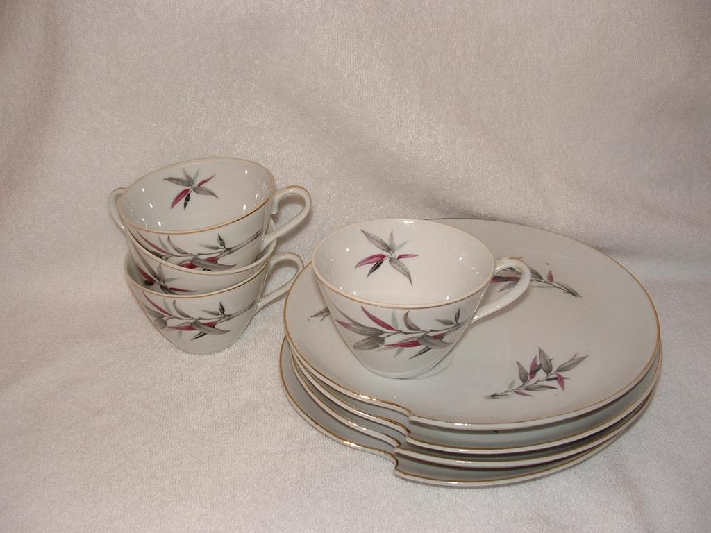 Napco China, Hand painted Snack Or Lunch Set: Gold Trim Napco China, Hand painted Snack Or Lunch Set: Gold Trim