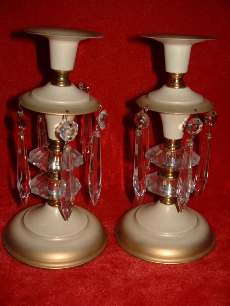 3 Piece Metal Ware Mantle Luster's Crystals & Crystal Prisms 3 Piece Metal Ware Mantle Luster's Crystals & Crystal Prisms
