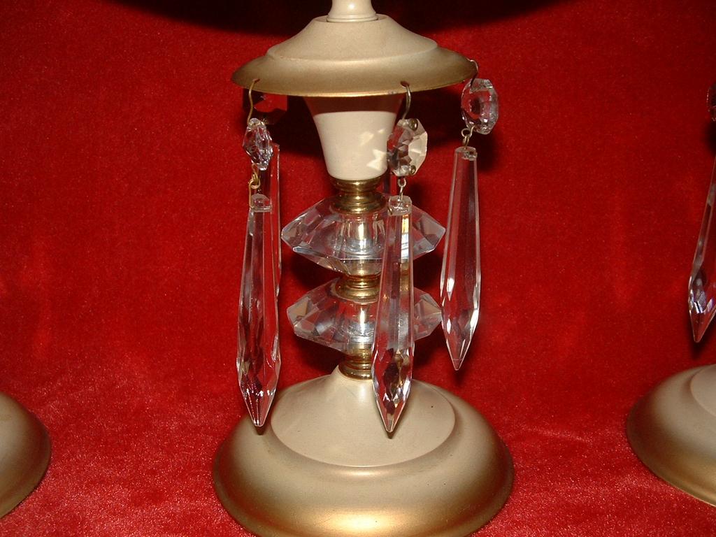 3 Piece Metal Ware Mantle Luster's Crystals & Crystal Prisms 3 Piece Metal Ware Mantle Luster's Crystals & Crystal Prisms