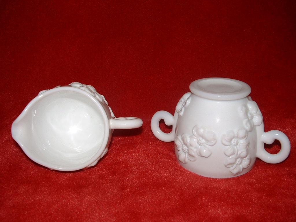 Milk Glass Sugar & Creamer, with Raised Flowers Milk Glass Sugar & Creamer, with Raised Flowers