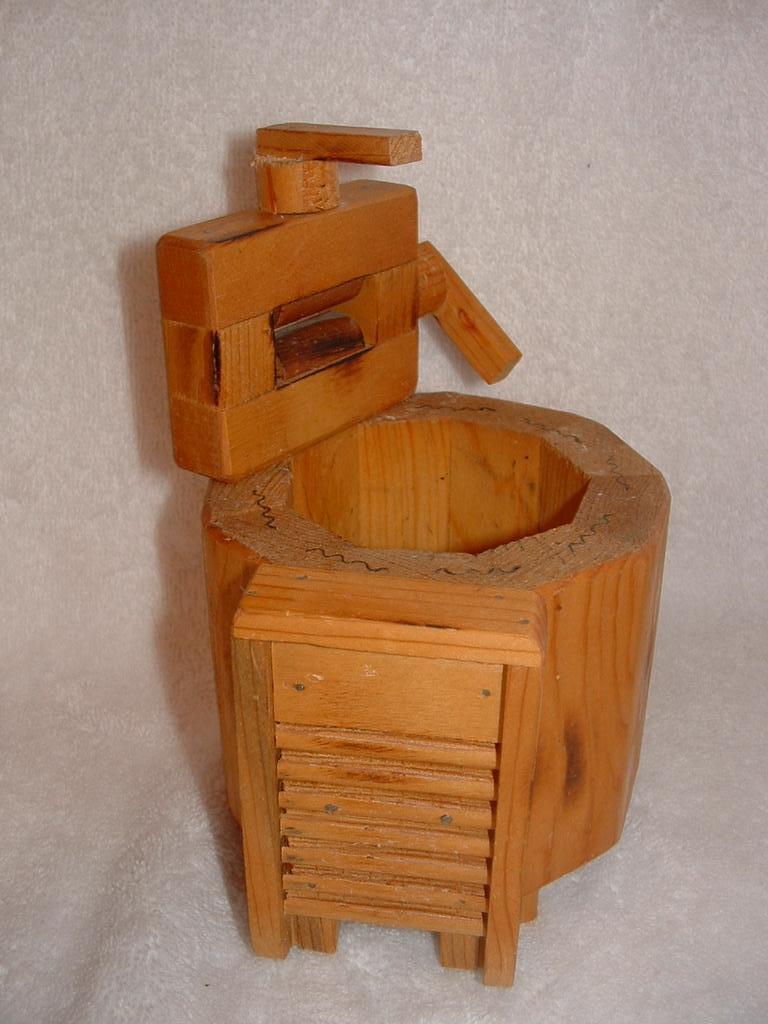 Miniature, Wooden Handmade Wringer Washing Machine With Wash Board Miniature, Wooden Handmade Wringer Washing Machine With Wash Board